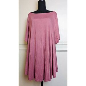 Lane Bryant Midi Dress Womens Pink Rayon Blend 3/4 Sleeve Casual Size 22/24